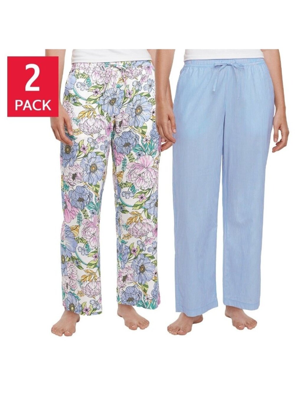 NWT GAP 2-Pack Women's M Cotton Pajama Pants Blue Stripe & Floral Print B0931